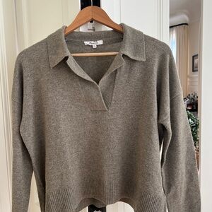 Madewell Brown Collared V‑Neck Sweater